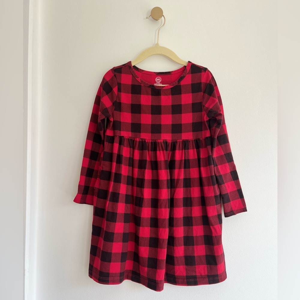 Wonder Nation Red and Black Buffalo Plaid Long-Sleeve Girls Dress | Girls 5T